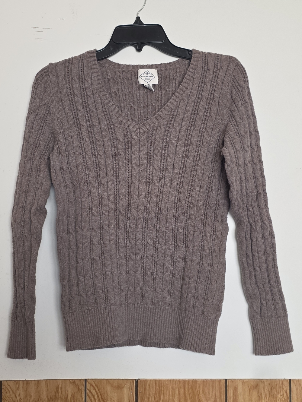 St. John's Bay Taupe Cable-Knit V-Neck Sweater
